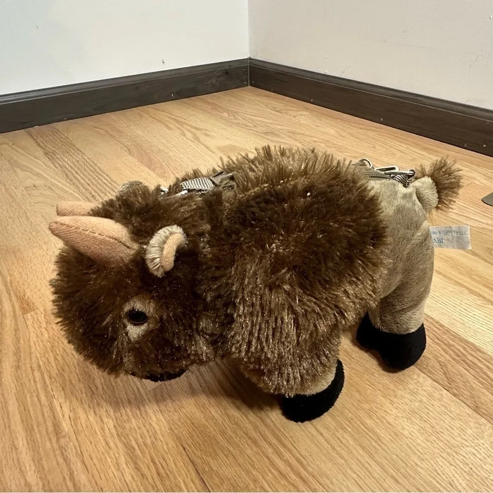 Buffalo Plush Purse Storage Pouch W/ Handle Brown Clutch Stuffed Animal